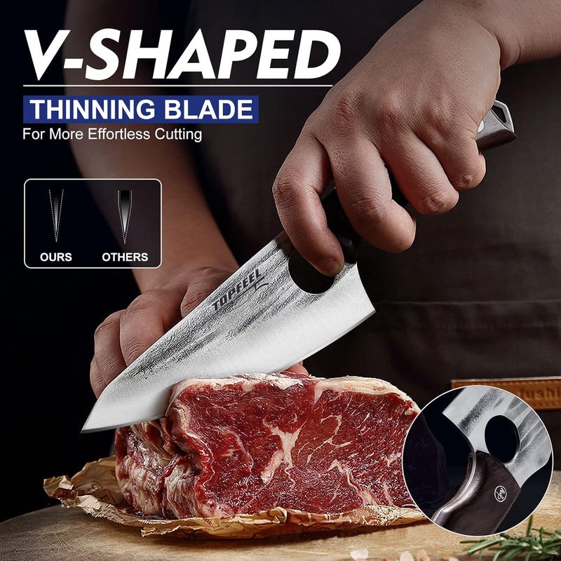 TopFeel 3PCS Butcher Knife Set Hand Forged chef knife Boning Knife, High Carbon Steel Meat Cutting Knives for Kitchen Camping BBQ… - Image 2